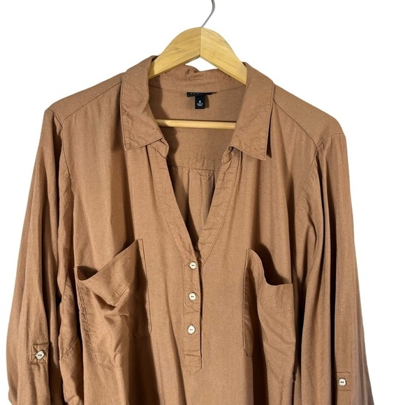 TORRID Linen Pocket Henley Long Sleeve Tunic Top - Picture 5 of 10